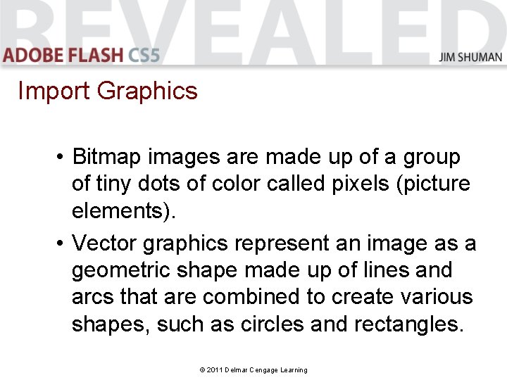 Import Graphics • Bitmap images are made up of a group of tiny dots Import Graphics • Bitmap images are made up of a group of tiny dots