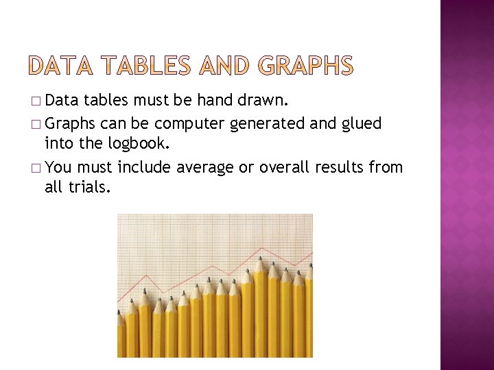 � Data tables must be hand drawn. � Graphs can be computer generated and