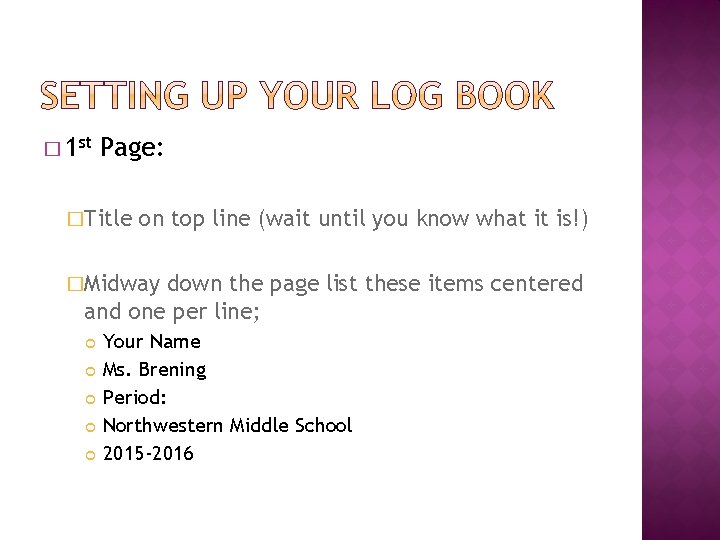 � 1 st Page: �Title on top line (wait until you know what it
