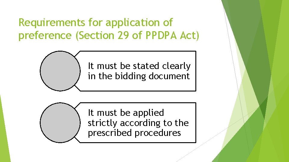 Requirements for application of preference (Section 29 of PPDPA Act) It must be stated
