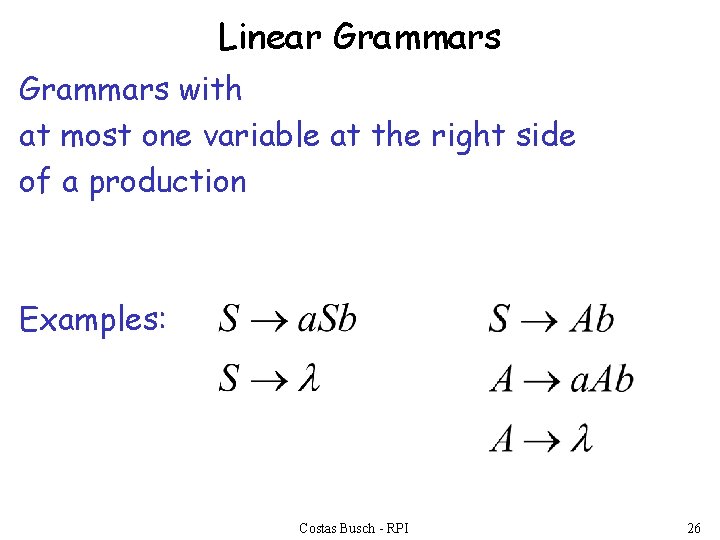 Linear Grammars with at most one variable at the right side of a production