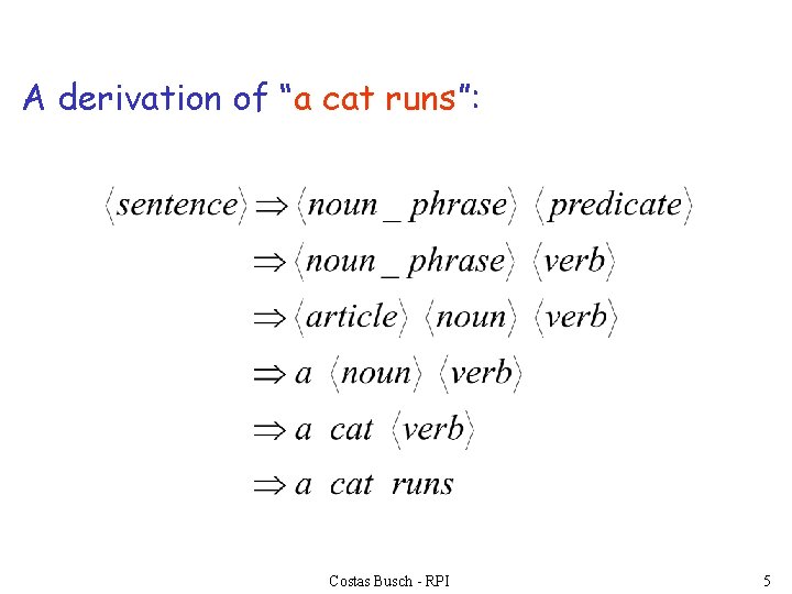 A derivation of “a cat runs”: Costas Busch - RPI 5 