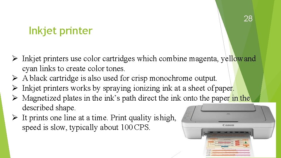 28 Inkjet printers use color cartridges which combine magenta, yellow and cyan links to