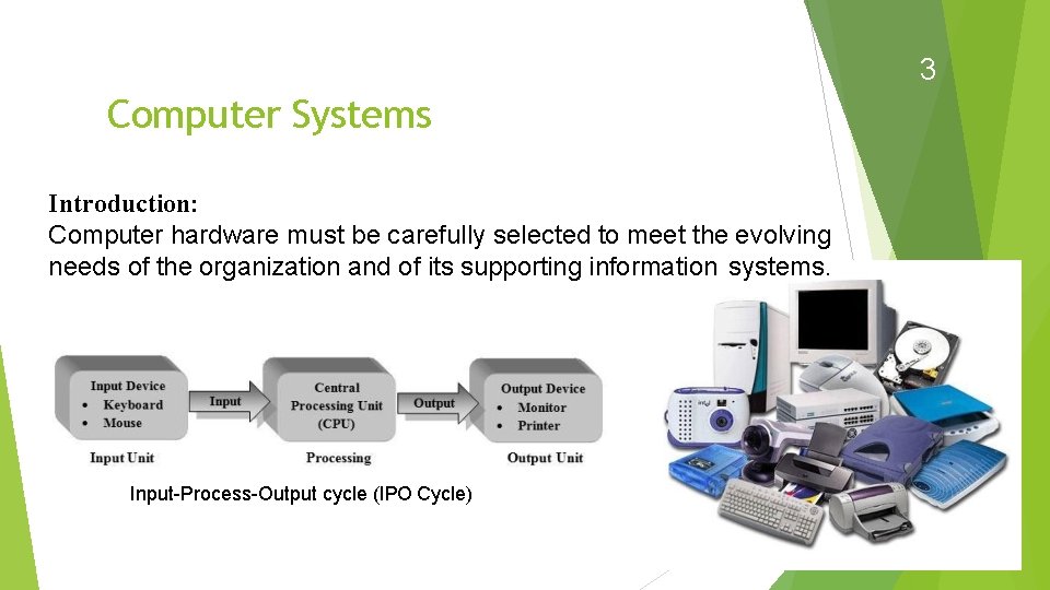 3 Computer Systems Introduction: Computer hardware must be carefully selected to meet the evolving