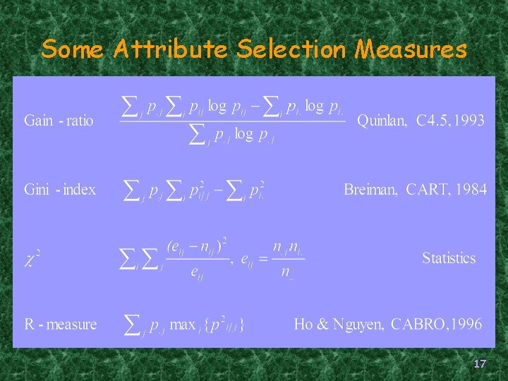 Some Attribute Selection Measures 17 Some Attribute Selection Measures 17