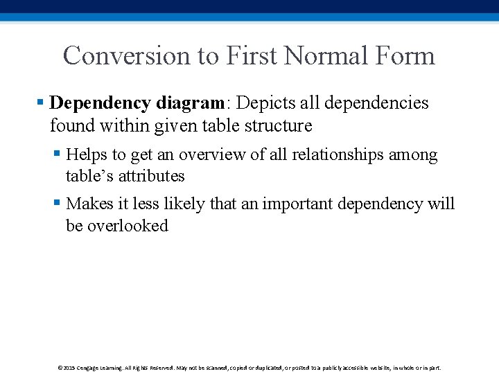 Conversion to First Normal Form § Dependency diagram: Depicts all dependencies found within given