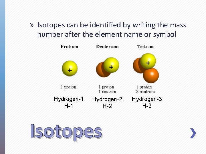 » Isotopes can be identified by writing the mass number after the element name