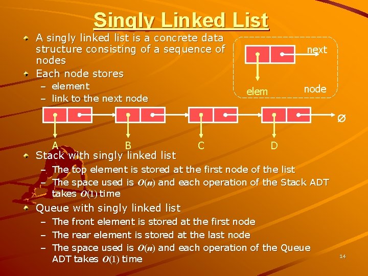 Singly Linked List A singly linked list is a concrete data structure consisting of