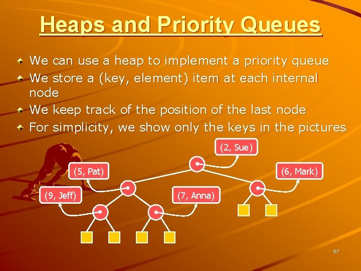 Heaps and Priority Queues We can use a heap to implement a priority queue