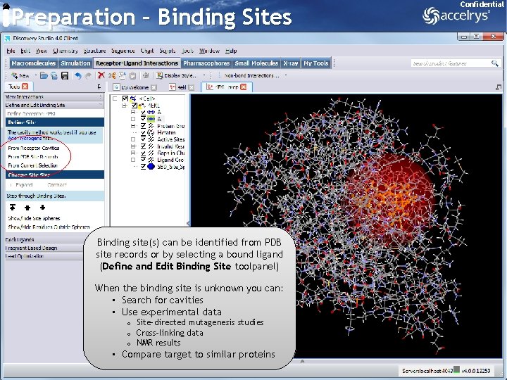 Preparation – Binding Sites Confidential Binding site(s) can be identified from PDB site records