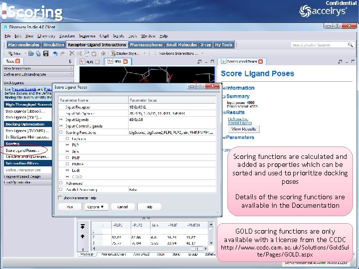 Scoring Confidential Scoring functions are calculated and added as properties which can be sorted