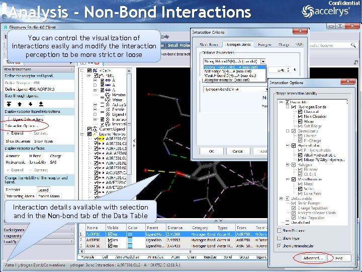 Analysis - Non-Bond Interactions Confidential You can control the visualization of interactions easily and