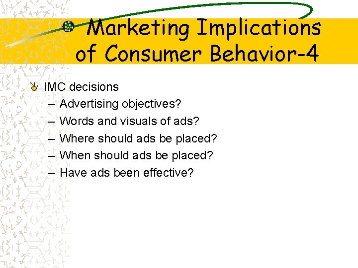 Marketing Implications of Consumer Behavior-4 IMC decisions – Advertising objectives? – Words and visuals