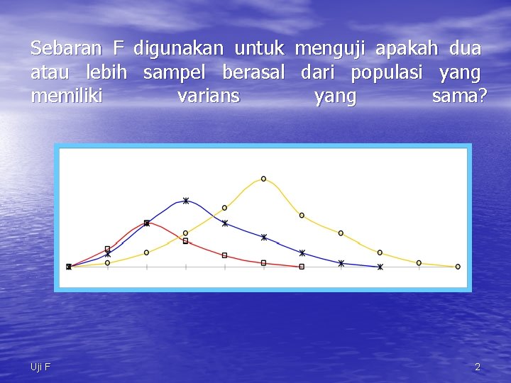 Sebaran F digunakan untuk menguji apakah dua atau lebih sampel berasal dari populasi yang