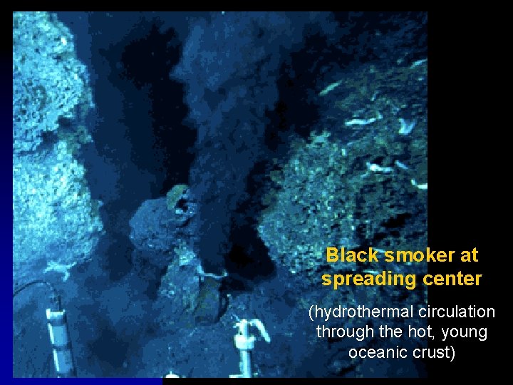 Black smoker at spreading center (hydrothermal circulation through the hot, young oceanic crust) 