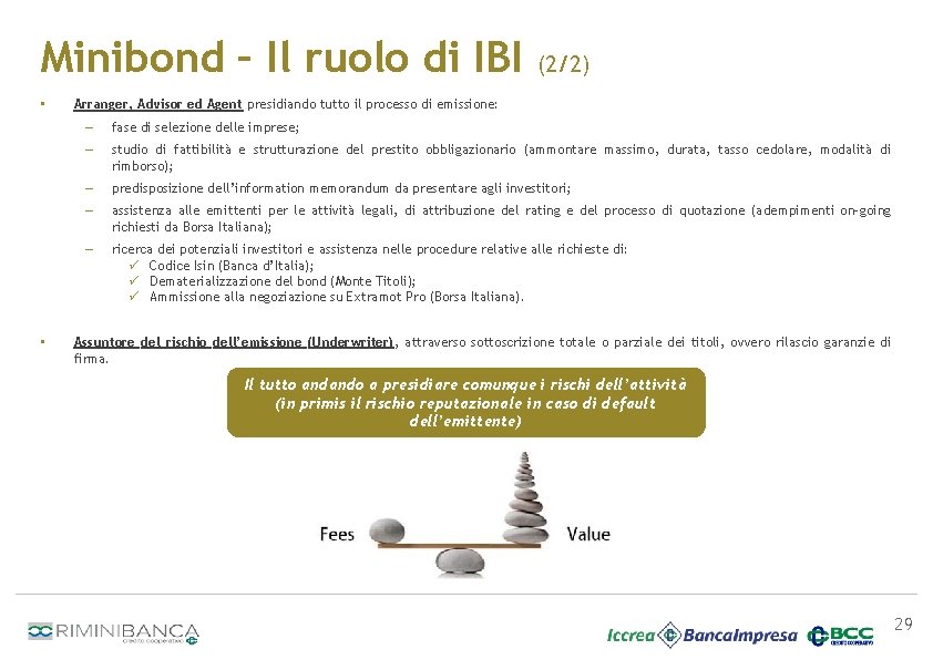 Minibond – Il ruolo di IBI • • (2/2) Arranger, Advisor ed Agent presidiando