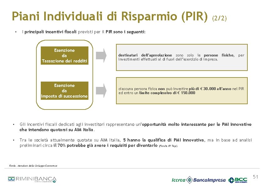 Piani Individuali di Risparmio (PIR) • (2/2) I principali incentivi fiscali previsti per il