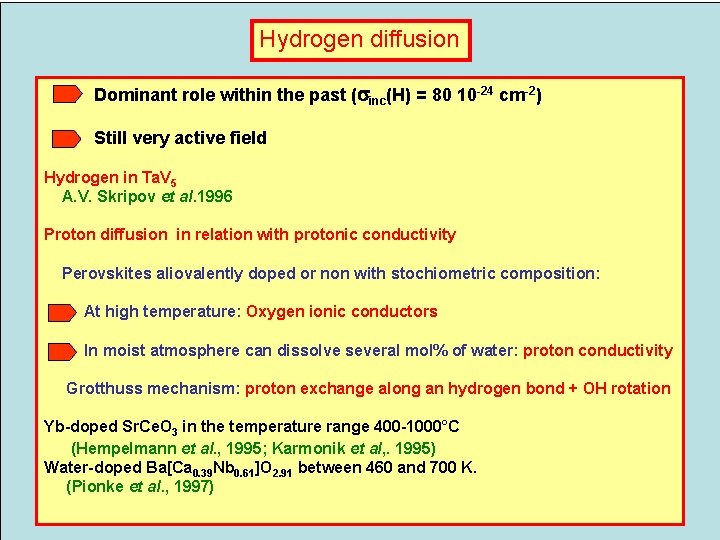 Hydrogen diffusion Dominant role within the past (sinc(H) = 80 10 -24 cm-2) Still