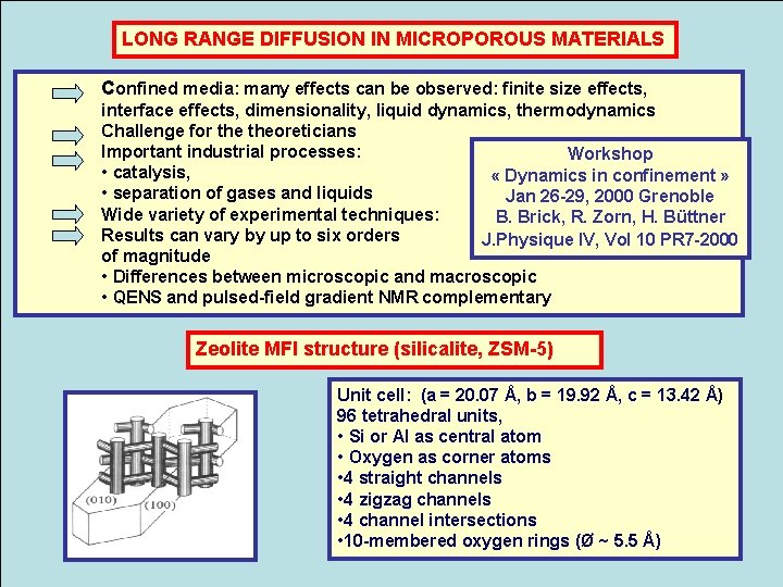 LONG RANGE DIFFUSION IN MICROPOROUS MATERIALS Confined media: many effects can be observed: finite