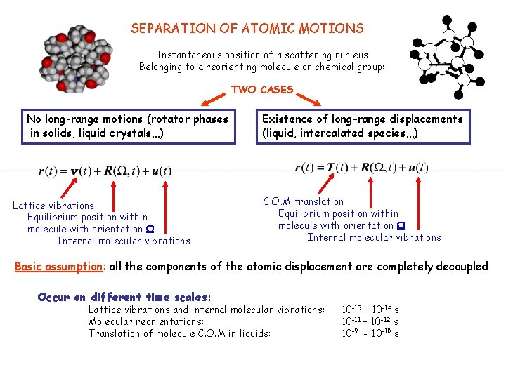 SEPARATION OF ATOMIC MOTIONS Instantaneous position of a scattering nucleus Belonging to a reorienting