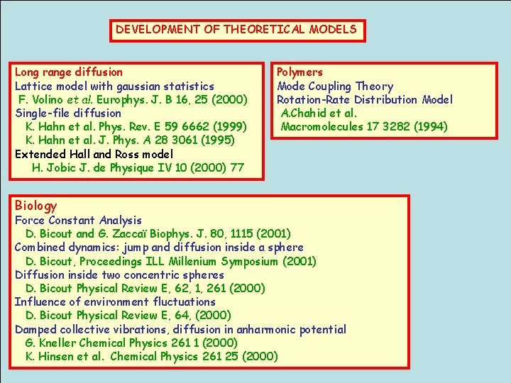 DEVELOPMENT OF THEORETICAL MODELS Long range diffusion Lattice model with gaussian statistics F. Volino