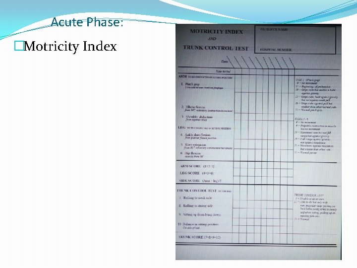 Acute Phase: �Motricity Index 
