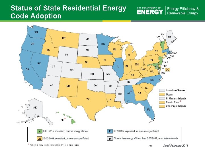 Status of State Residential Energy Code Adoption 16 16 | Building America eere. energy.
