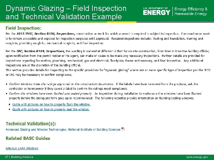 Dynamic Glazing – Field Inspection and Technical Validation Example 37 | Building America eere.