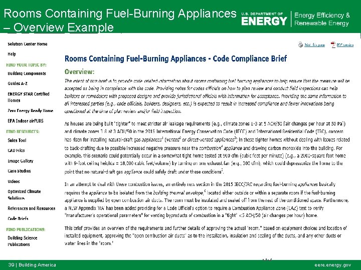 Rooms Containing Fuel-Burning Appliances – Overview Example 39 | Building America 39 eere. energy.