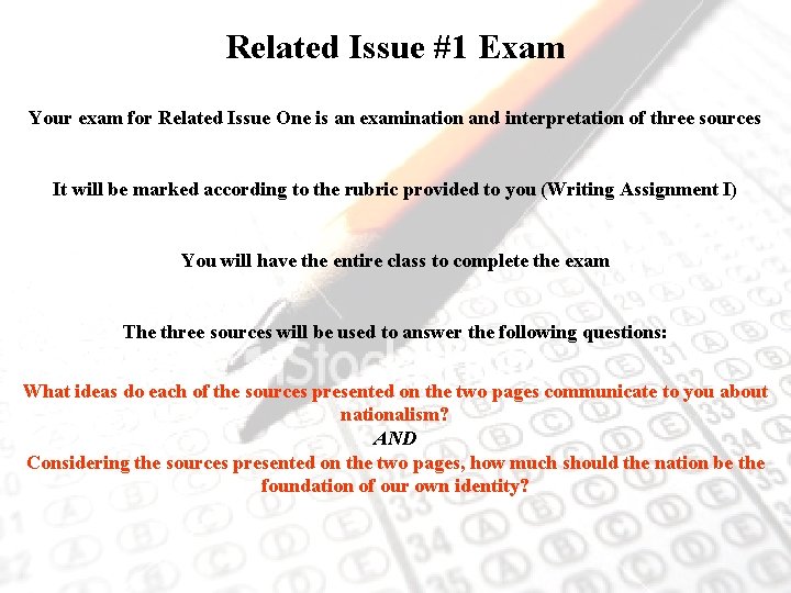 Related Issue #1 Exam Your exam for Related Issue One is an examination and