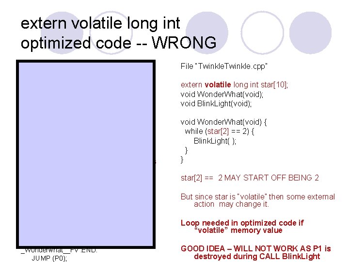 extern volatile long int optimized code -- WRONG. extern _star; . extern _Blink. Light__Fv; extern volatile long int optimized code -- WRONG. extern _star; . extern _Blink. Light__Fv;