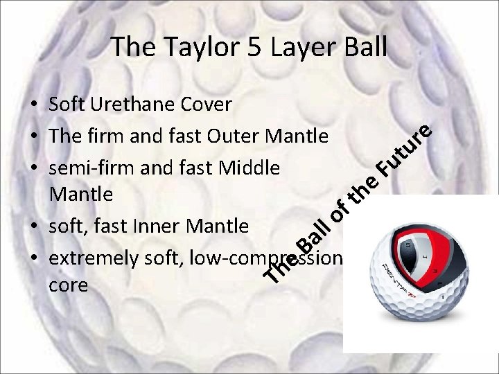 The Taylor 5 Layer Ball • Soft Urethane Cover e • The firm and