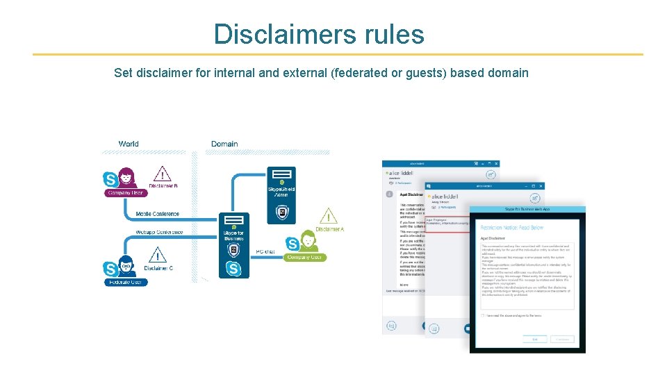 Disclaimers rules Set disclaimer for internal and external (federated or guests) based domain 