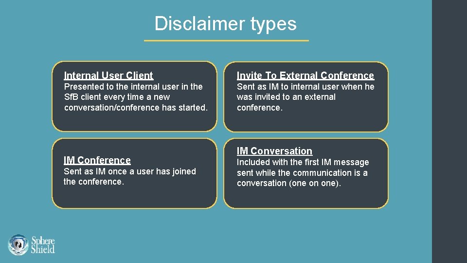Disclaimer types Internal User Client Invite To External Conference Presented to the internal user