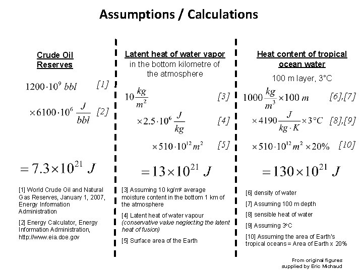 Assumptions / Calculations Latent heat of water vapor in the bottom kilometre of the
