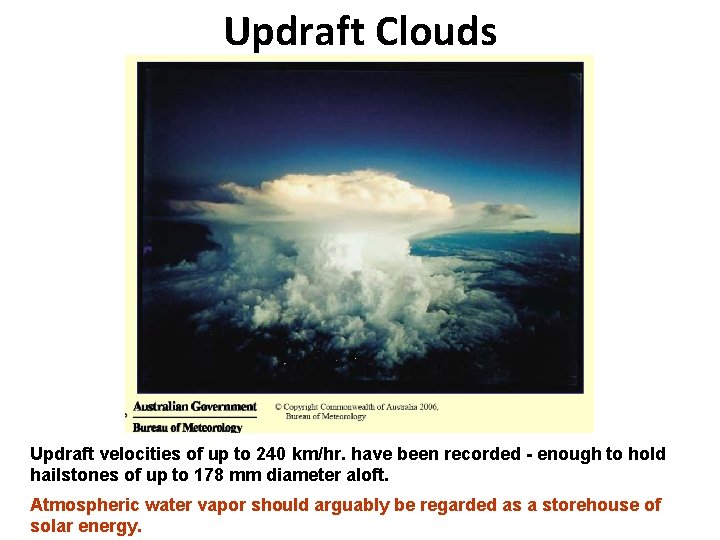 Updraft Clouds Updraft velocities of up to 240 km/hr. have been recorded - enough