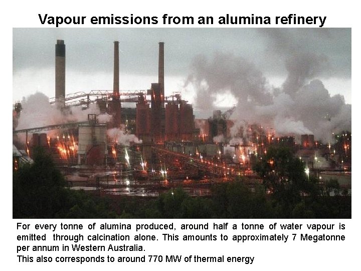 Vapour emissions from an alumina refinery For every tonne of alumina produced, around half
