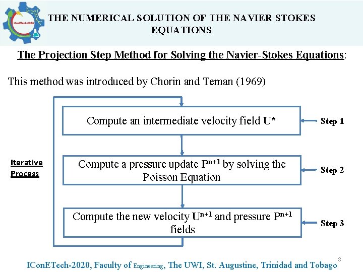 THE NUMERICAL SOLUTION OF THE NAVIER STOKES EQUATIONS The Projection Step Method for Solving