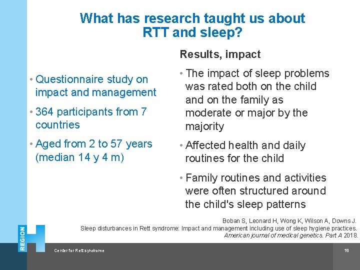 What has research taught us about RTT and sleep? Results, impact • 364 participants