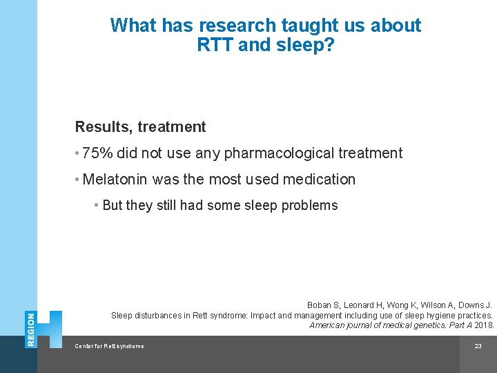 What has research taught us about RTT and sleep? Results, treatment • 75% did