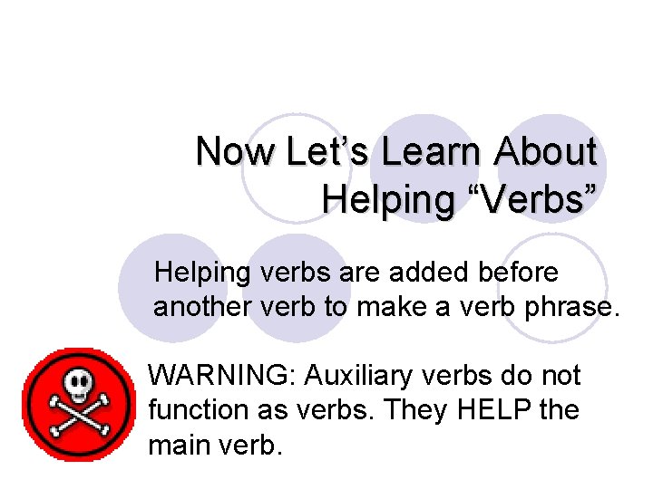Now Let’s Learn About Helping “Verbs” Helping verbs are added before another verb to