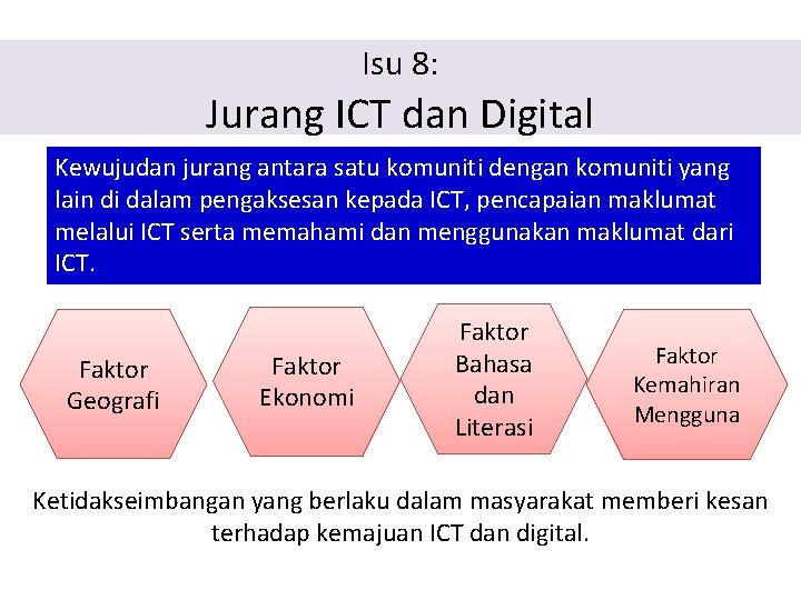 Isu 8: Jurang ICT dan Digital Kewujudan jurang antara satu komuniti dengan komuniti yang