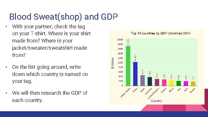 Blood Sweat(shop) and GDP • With your partner, check the tag on your T-shirt.