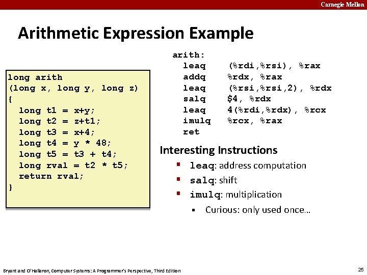 Carnegie Mellon Arithmetic Expression Example long arith (long x, long y, long z) {