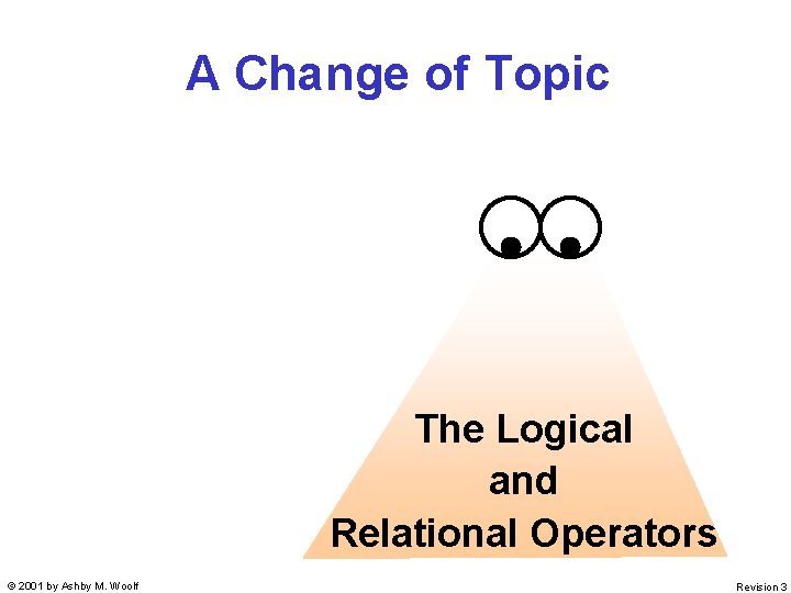 A Change of Topic Casting The Logical and Relational Operators © 2001 by Ashby A Change of Topic Casting The Logical and Relational Operators © 2001 by Ashby