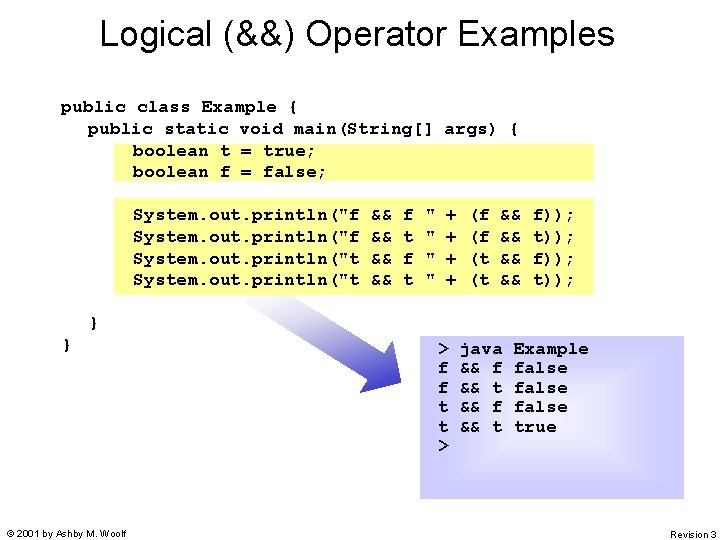 Logical (&&) Operator Examples public class Example { public static void main(String[] args) {