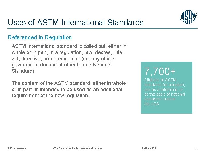 Uses of ASTM International Standards Referenced in Regulation ASTM International standard is called out,