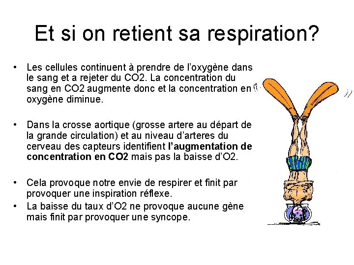 Et si on retient sa respiration? • Les cellules continuent à prendre de l’oxygène