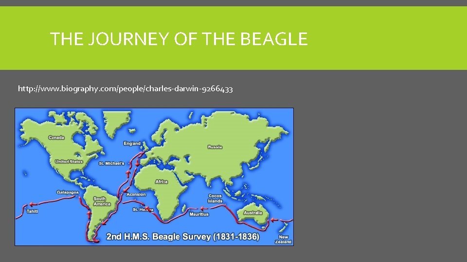 THE JOURNEY OF THE BEAGLE http: //www. biography. com/people/charles-darwin-9266433 