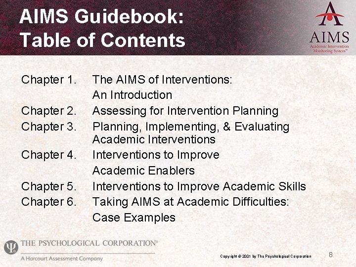 AIMS Guidebook: Table of Contents Chapter 1. Chapter 2. Chapter 3. Chapter 4. Chapter
